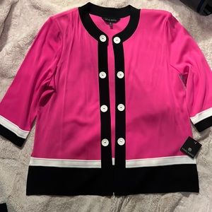 Ming Wang Amica Yarn 0X Pink White Black open Front Sweater Jacket